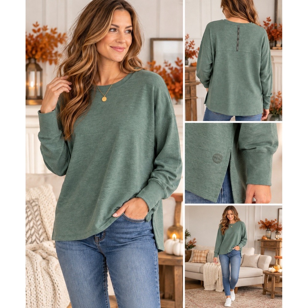 L.L.Bean SoftFlex Pullover Womens S Petite Green Modal Dolman Crewneck 515963